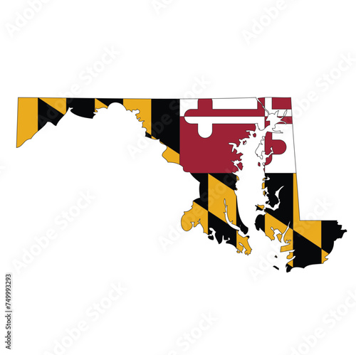 Outline of the borders of the U.S. state of Maryland with a flag