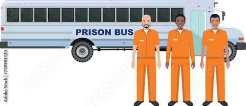 Group of Standing Prisoner Person in Traditional in Prison Clothes Character Icon in Flat Style. Vector Illustration.