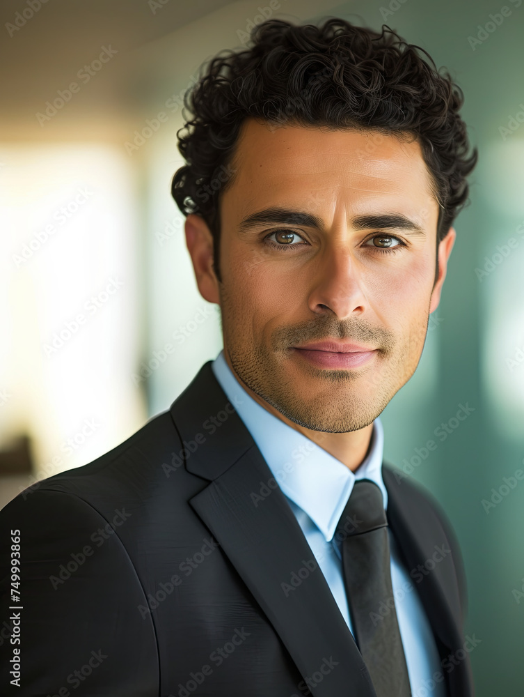 Portrait of a confident Latin male, 36 years old, in professional attire. Close-up shot Generative AI Portrait of a confident Latin male, 36 years old, in professional attire. Close-up shot Generative AI