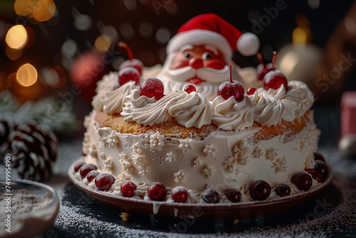 Cake With A Frosting Of A Santa Face And A Cherry On Top