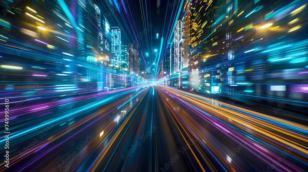 Futuristic Urban Speed - City Lights at Night in High Velocity Futuristic Urban Speed - City Lights at Night in High Velocity