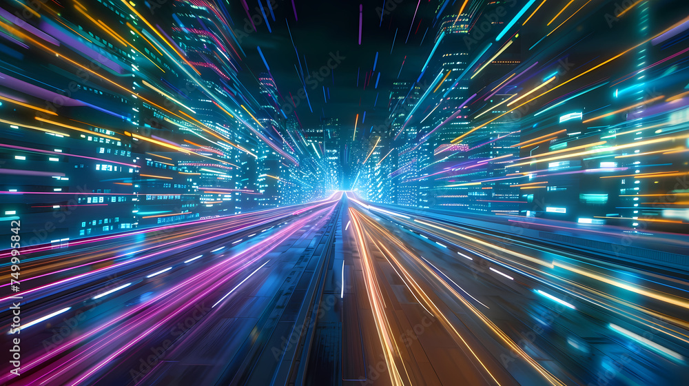 Futuristic Urban Speed - City Lights at Night in High Velocity Futuristic Urban Speed - City Lights at Night in High Velocity