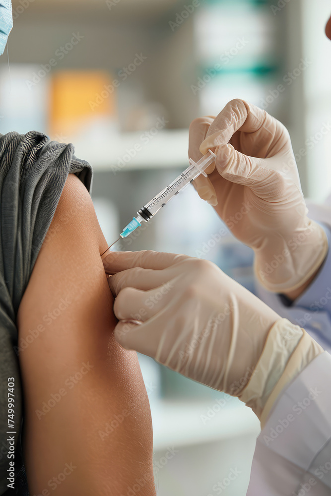 Medical Professional Administering a Vaccine. Doctor in clinical setting provides a vaccination to a patient, medical care. Medical Professional Administering a Vaccine. Doctor in clinical setting provides a vaccination to a patient, medical care.
