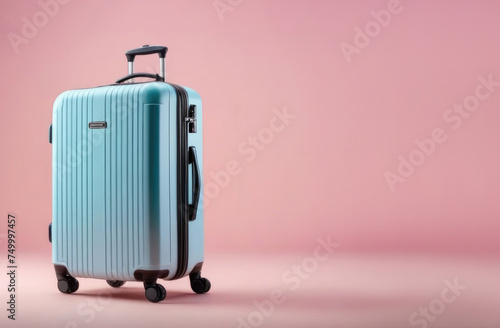 suitcase on a pink background space for text