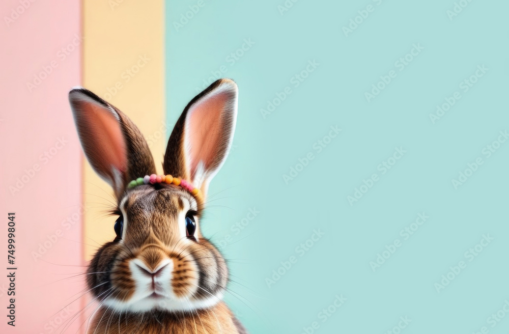 Fototapeta premium rabbit on a pastel background space for text