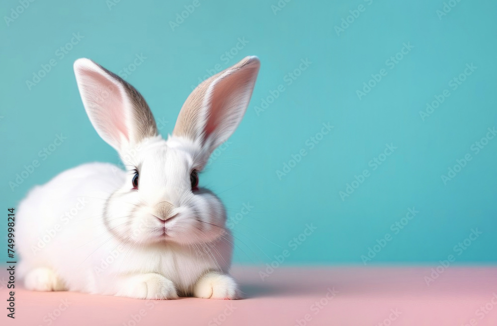 Obraz premium white rabbit on a blue background