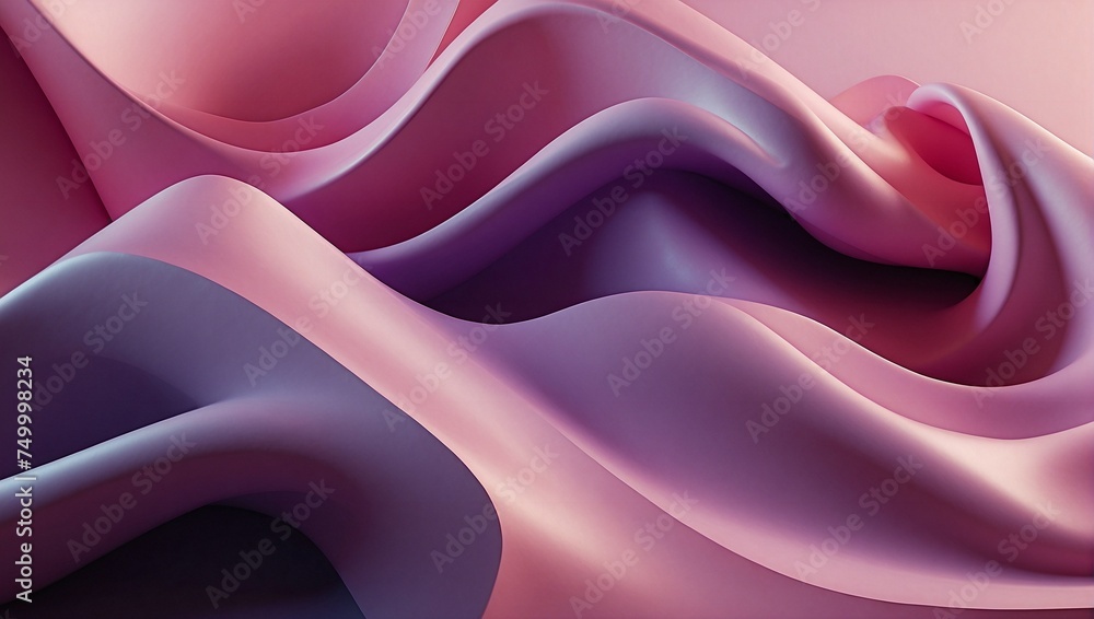 Colorful 3D moving flow background with waves.  Gradient pastel pink and purple soft waves banner