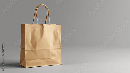 Brown Folded paper bag with handle isolated on white background. Paper bag. Kraft paper shopping bag. Brown folded paper bag with handle. Empty grocery paper bag. Recycled carton package.