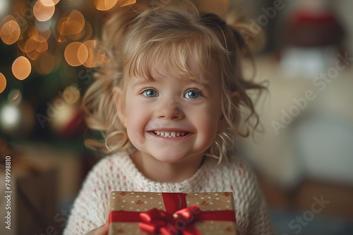 Child Opening A Present With A Big Smile And Sparkling Eyes