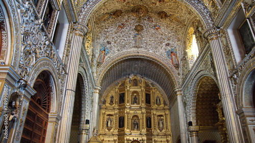 Altar and ceiling detail in the Church and Convent of Santo Domingo de Guzman in Oaxaca, Mexico