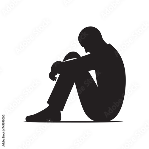 Solitude's Shadow: Vector Sad Man Silhouette - Expressing the Weight of Emotion in Minimalistic Form. depressed man vector, sad person illustration.