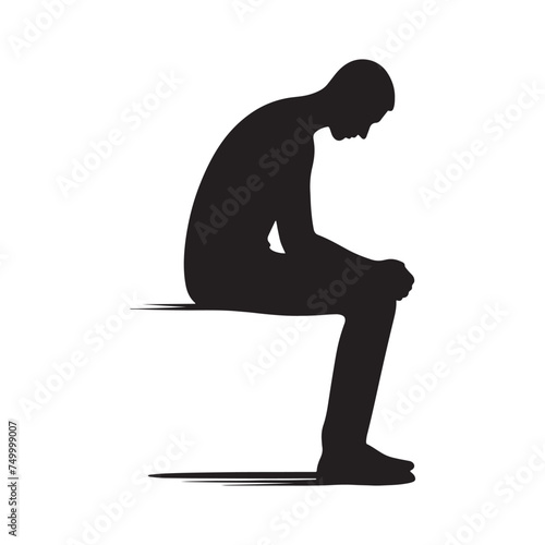 Solitude's Shadow: Vector Sad Man Silhouette - Expressing the Weight of Emotion in Minimalistic Form. depressed man vector, sad person illustration.