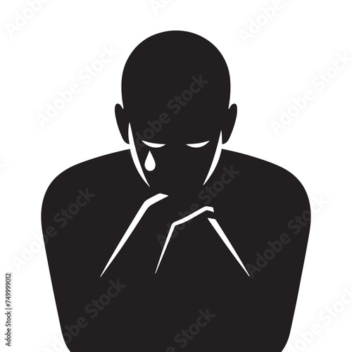 Solitude's Shadow: Vector Sad Man Silhouette - Expressing the Weight of Emotion in Minimalistic Form. depressed man vector, sad person illustration.