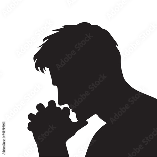 Solitude's Shadow: Vector Sad Man Silhouette - Expressing the Weight of Emotion in Minimalistic Form. depressed man vector, sad person illustration.