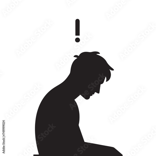 Solitude's Shadow: Vector Sad Man Silhouette - Expressing the Weight of Emotion in Minimalistic Form. depressed man vector, sad person illustration.