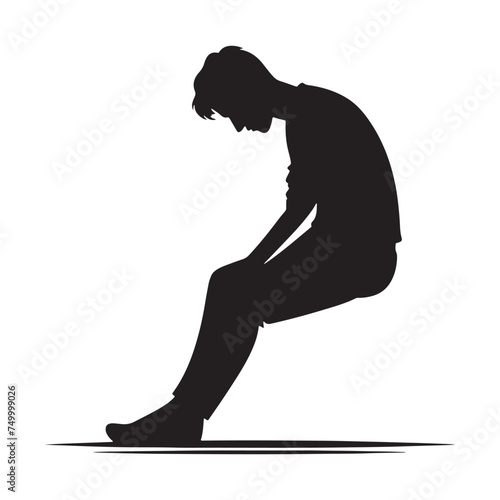 Solitude's Shadow: Vector Sad Man Silhouette - Expressing the Weight of Emotion in Minimalistic Form. depressed man vector, sad person illustration.