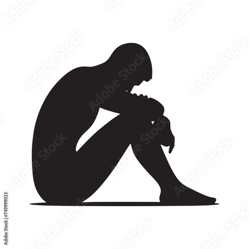 Solitude's Shadow: Vector Sad Man Silhouette - Expressing the Weight of Emotion in Minimalistic Form. depressed man vector, sad person illustration.
