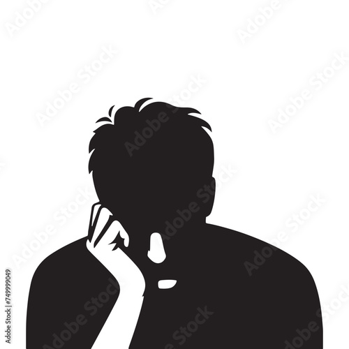 Solitude's Shadow: Vector Sad Man Silhouette - Expressing the Weight of Emotion in Minimalistic Form. depressed man vector, sad person illustration.