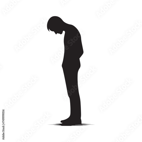 Solitude's Shadow: Vector Sad Man Silhouette - Expressing the Weight of Emotion in Minimalistic Form. depressed man vector, sad person illustration.