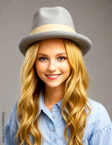 Cute girl wearing a summer straw hat 