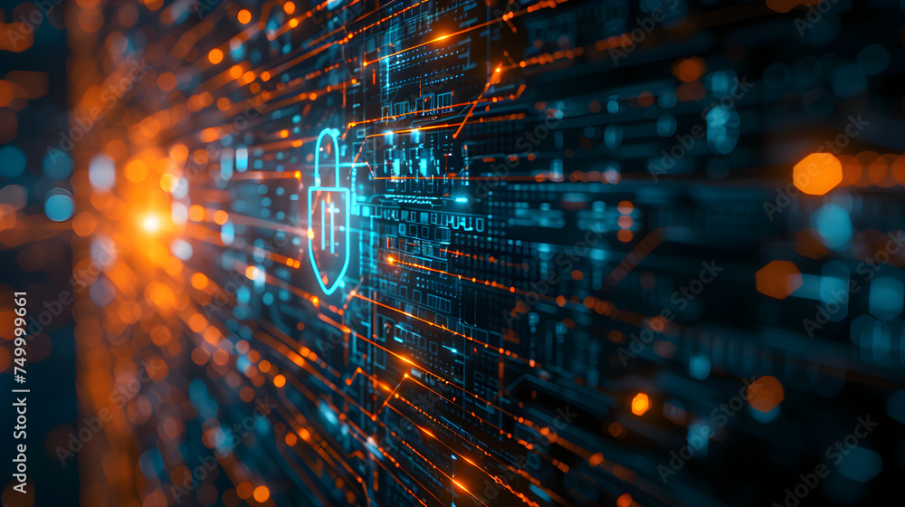 a cybersecurity concept with AI-powered defenses protecting digital assets against cyber threats. a cybersecurity concept with AI-powered defenses protecting digital assets against cyber threats.