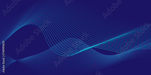 Abstract blue blend digital wave lines and technology background. Minimal carve wavy white and blue flowing wave lines and glowing moving lines. Futuristic technology and sound wave lines background © MdLothfor