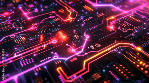 Futuristic circuit board with glowing paths