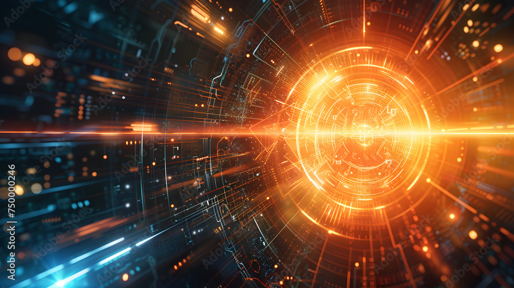 Abstract concept of a high-speed data tunnel in cyberspace with glowing circuit lines Abstract concept of a high-speed data tunnel in cyberspace with glowing circuit lines