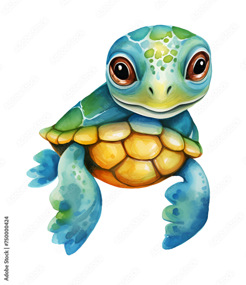 Fototapeta premium Turtle, watercolor clipart illustration with isolated background.