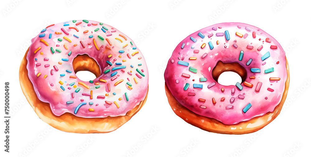 Donut, watercolor clipart illustration with isolated background. Donut, watercolor clipart illustration with isolated background.