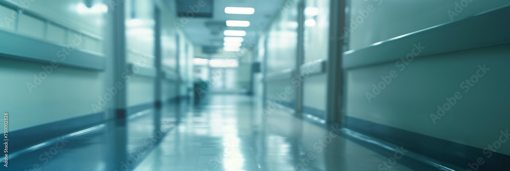 Blurred hospital hallway, bathed in cool, calming tones