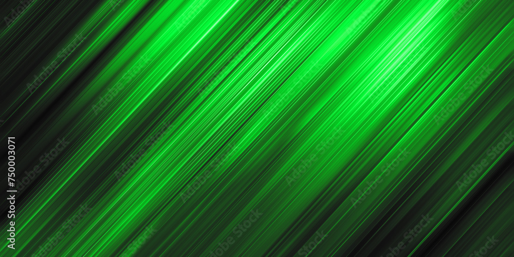 Abstract futuristic background. Green motion blur lines set against a black background. Flashes of light. Neon glow. Sci fi concept. Technology and innovation background. 