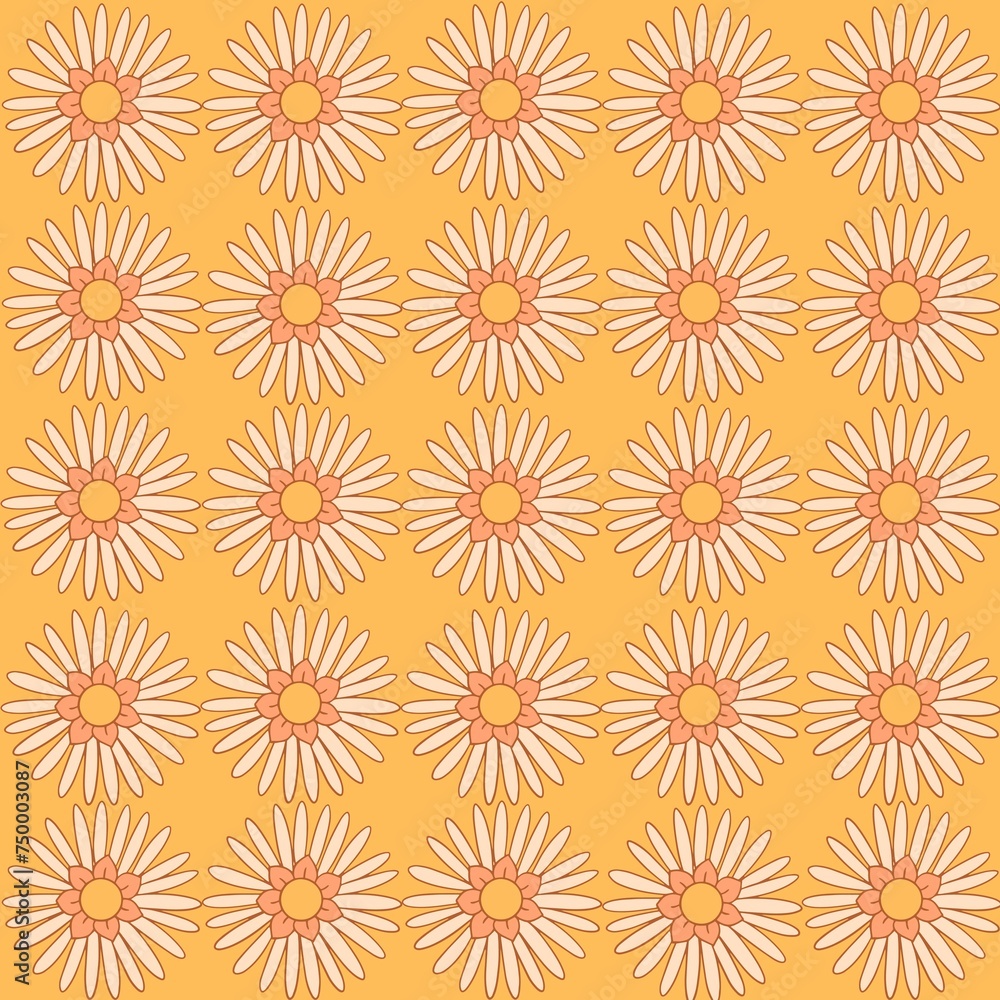 Flower blooming seamless textile fabric patterns on yellow background. Decorative vector illustration design. Flower blooming seamless textile fabric patterns on yellow background. Decorative vector illustration design.