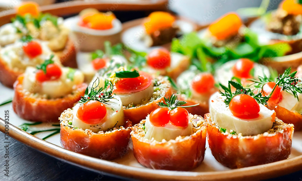 various beautiful snacks on a plate. Selective focus. various beautiful snacks on a plate. Selective focus.