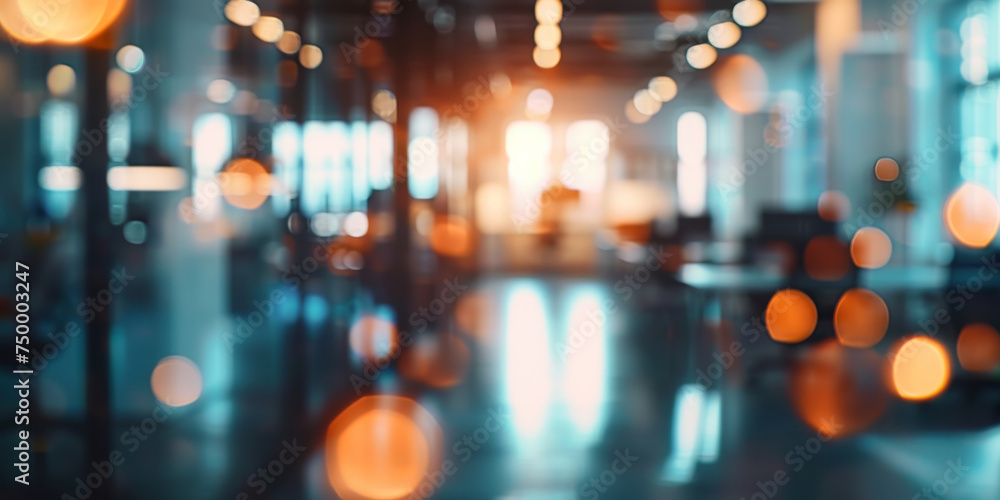 Abstract Blurred Office Environment with Warm Bokeh Lights - obrazy, fototapety, plakaty 