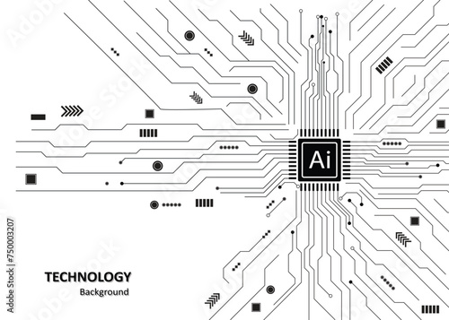 Black circuit diagram  "GENERATIVE AI " on white background. High-tech circuit board connection system. Central Computer Processors CPU concept. technology on white background. 
