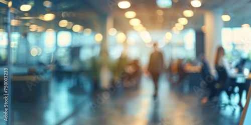 A defocused view of an office environment with soft bokeh lighting