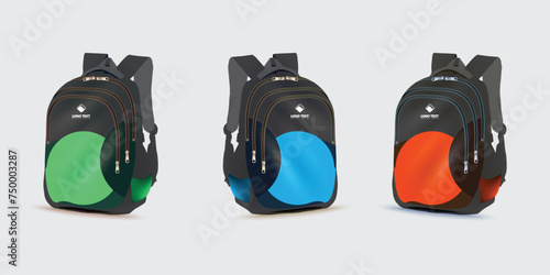 backpack with the logo of the Back to school on it. Kids school bag template, vector illustration