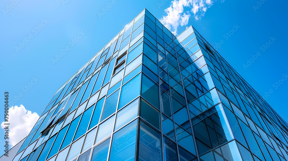 Modern Glass Office Building Against Blue Sky Modern Glass Office Building Against Blue Sky