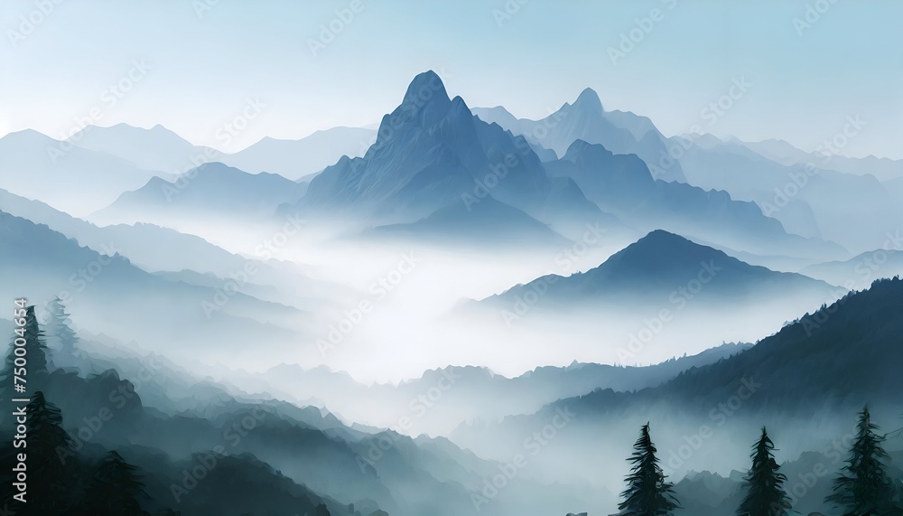 Illustration of  background mountains with fog