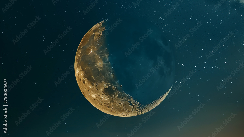 Obraz premium Moon, hanging low in a clear night sky.