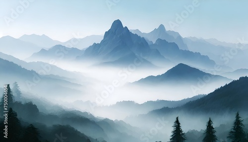 Illustration of background mountains with fog