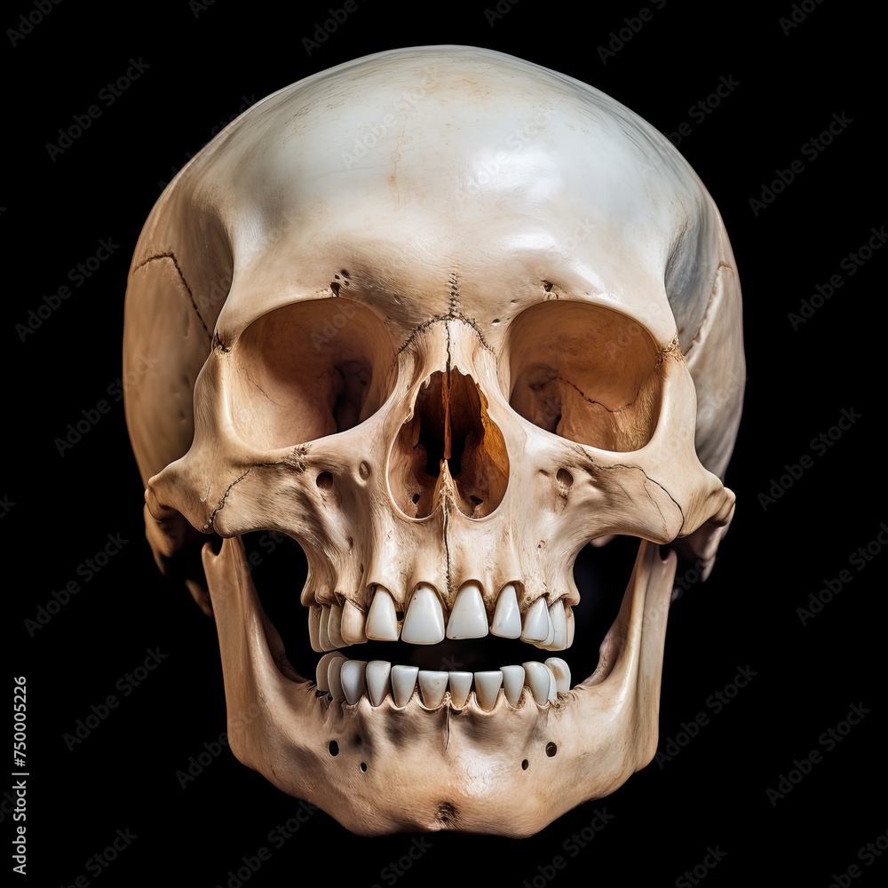 Photo human skull in front aspect isolated on black background. Photo human skull in front aspect isolated on black background.