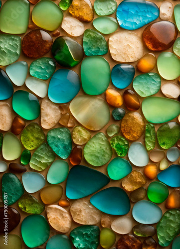 multi-colored smooth sea stones. Selective focus.