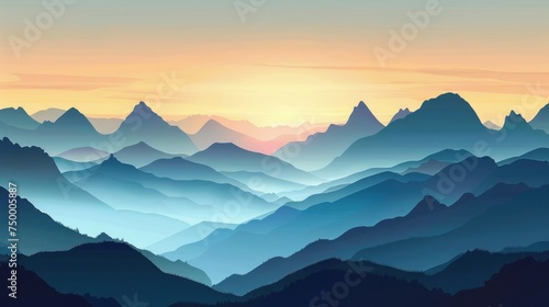 Sunrise in the cloudy blue mountains, beatiful mountains landscape