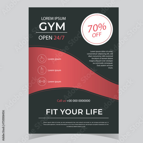 Fitness Center Flyer & Poster Cover Template. Fitness and Gym concept, Abstract Modern Design, Business brochure. Vector