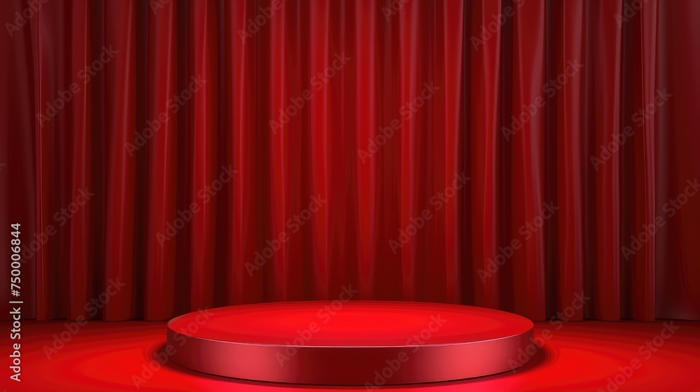 3D Render of Elegant Red Podium with Luxurious Curtain Draped Around It, Creating a Grandiose and Dramatic Setting for Special Occasions Concept 3D Render of Elegant Red Podium with Luxurious Curtain Draped Around It, Creating a Grandiose and Dramatic Setting for Special Occasions Concept