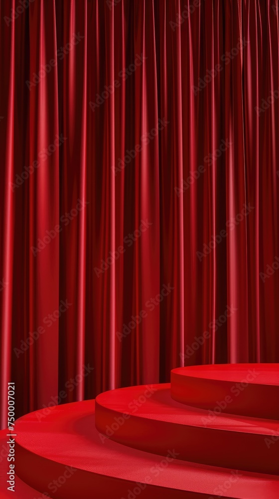 3D Render of Luxurious Red Podium with Elegant Draped Curtain, Evoking a Sense of Grandeur and Sophistication Concept 3D Render of Luxurious Red Podium with Elegant Draped Curtain, Evoking a Sense of Grandeur and Sophistication Concept