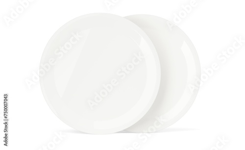 Two white porcelain plates standing on white background