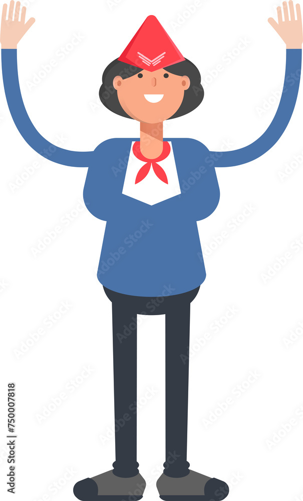 Air Hostess Character Raising Hands
